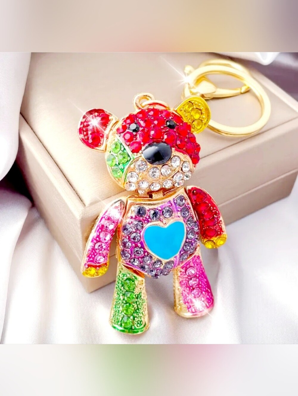 Multicolor Rhinestone Teddy Bear Keychain Charm